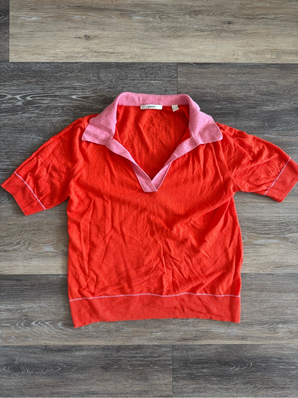 Esprit Red Polo Top with Pink Collar